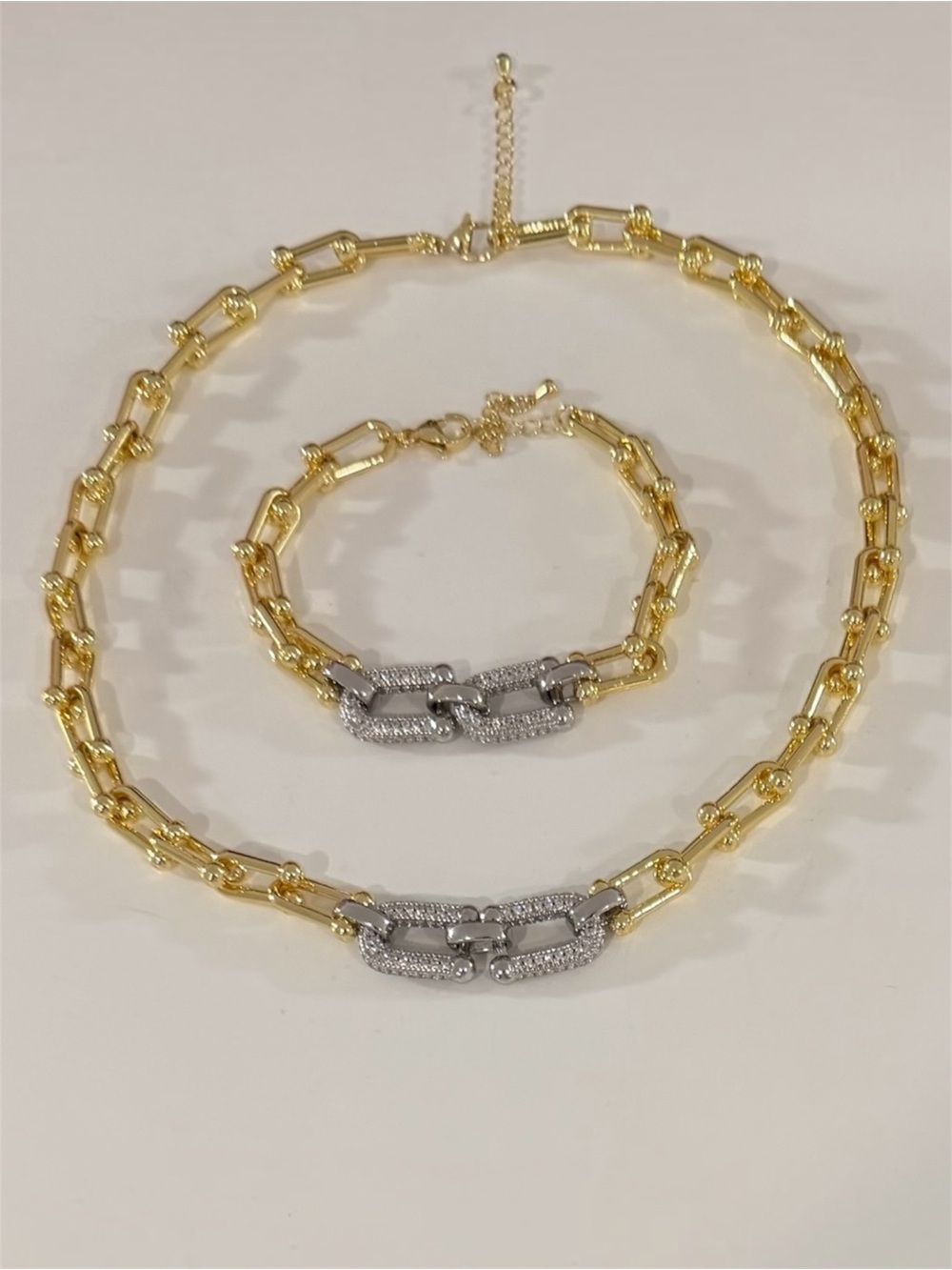 2PC Horseshoe Buckle Necklace and Bracelet Set NWT Gold Plated